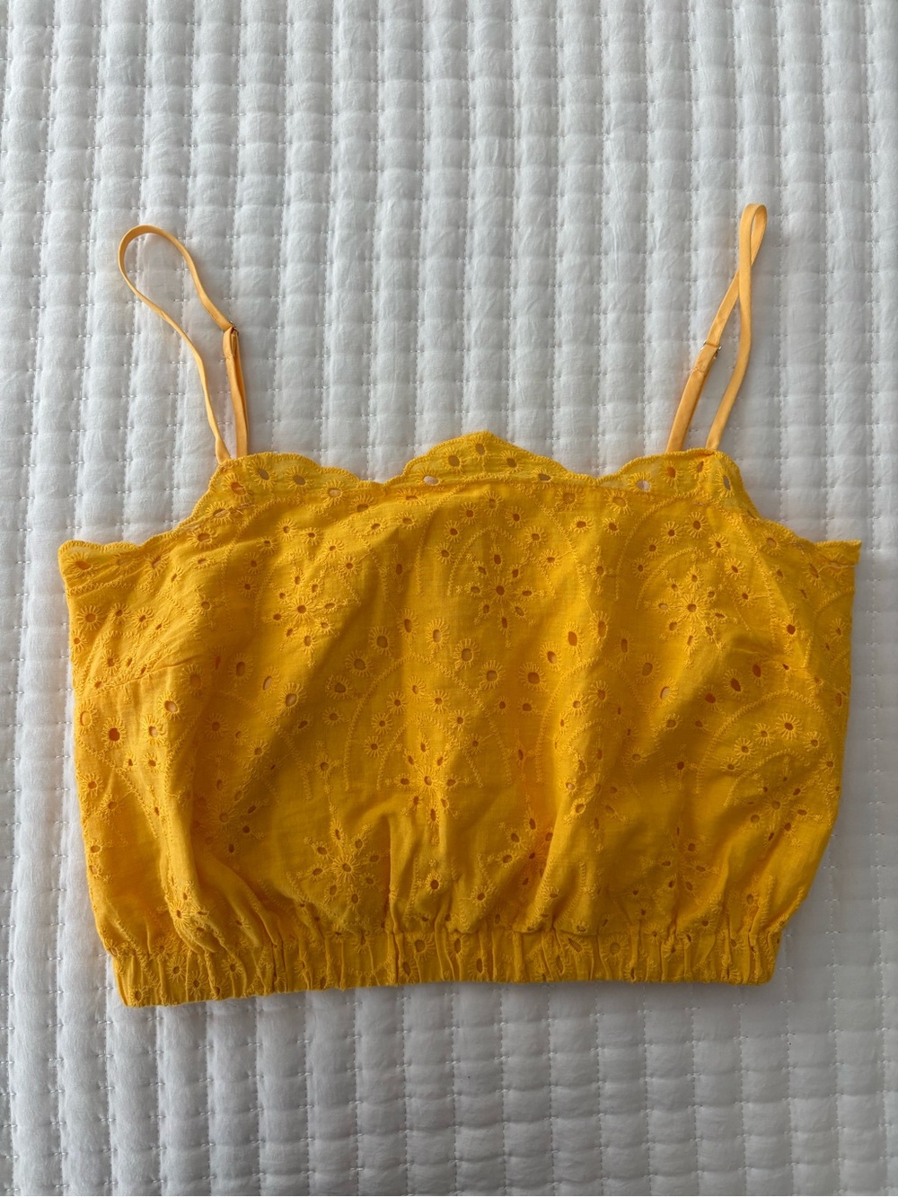 Yellow Eyelet Cropped Cami Top